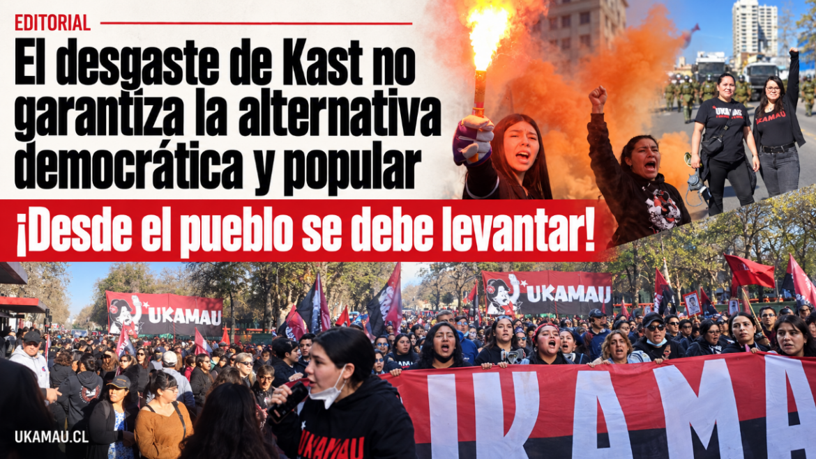 Composición de fotografías de movilizaciones de Ukamau con el titular: «El desgaste de Kast no garantiza la alternativa democrática y popular: ¡desde el pueblo se debe levantar!».